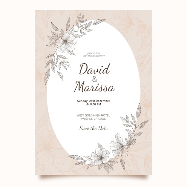 Plantilla de invitación de boda dibujada a mano