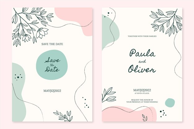 Plantilla de invitación de boda dibujada a mano