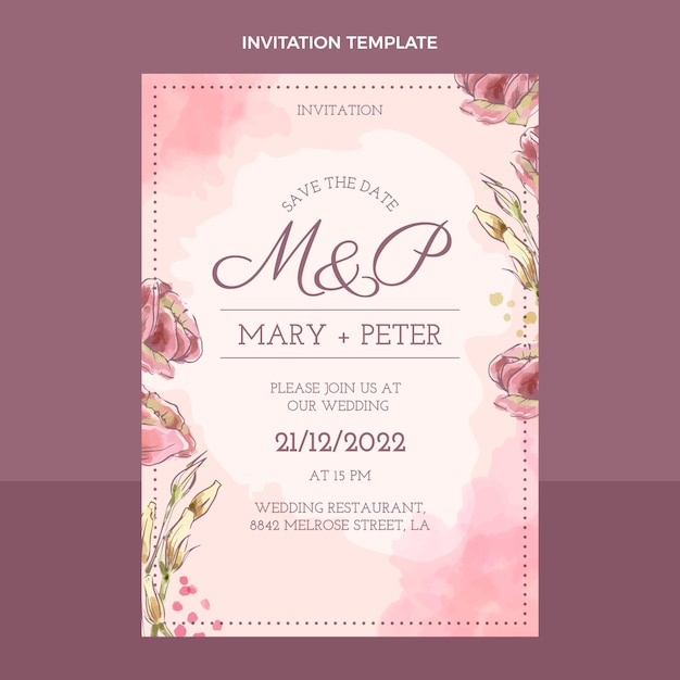 Plantilla de invitación de boda dibujada a mano