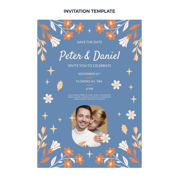 Plantilla de invitación de boda dibujada a mano