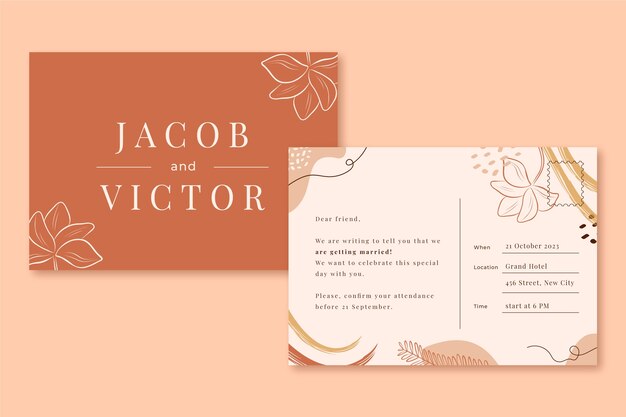 Plantilla de invitación de boda dibujada a mano