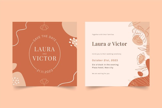 Plantilla de invitación de boda dibujada a mano