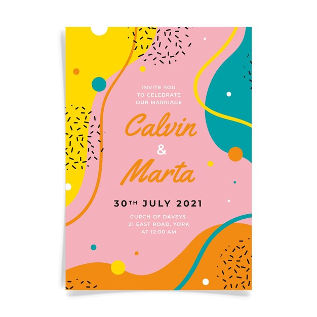 Plantilla de invitación de boda dibujada