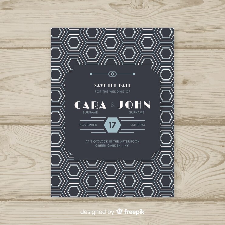 Vector gratuito plantilla de invitación de boda en diseño art deco