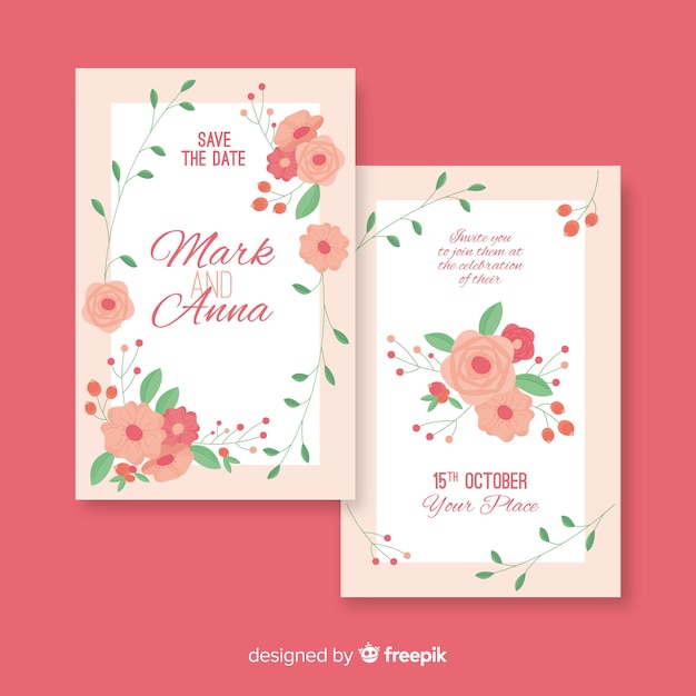 Plantilla de invitación de boda en diseño plano