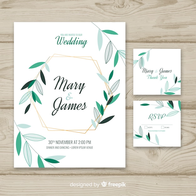 Vector gratuito plantilla de invitación de boda en diseño plano