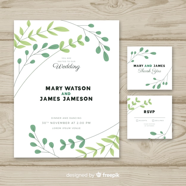 Vector gratuito plantilla de invitación de boda con diseño plano