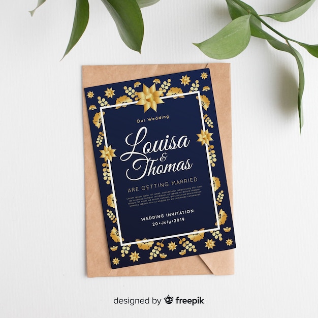 Plantilla de invitación de boda en diseño plano