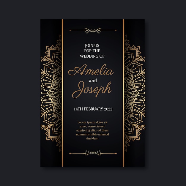 Plantilla de invitación de boda dorada