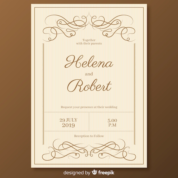 Plantilla de invitación de boda elegante con adornos