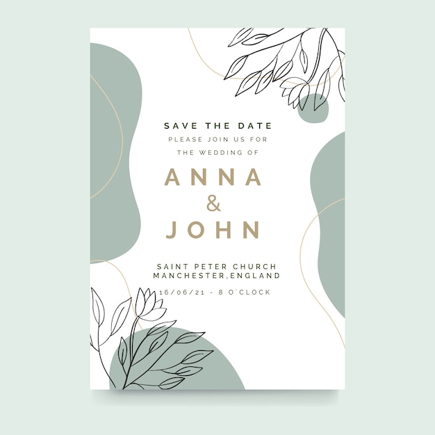 Plantilla de invitación de boda elegante con concepto de naturaleza