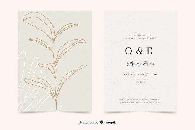 Plantilla de invitación de boda elegante dibujado a mano