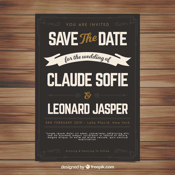 Vector gratuito plantilla de invitación de boda elegante con estilo vintage