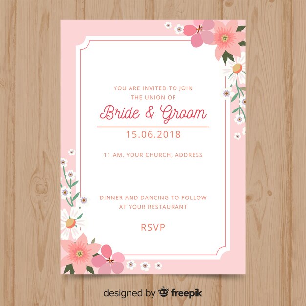 Plantilla de invitación de boda elegante de flores