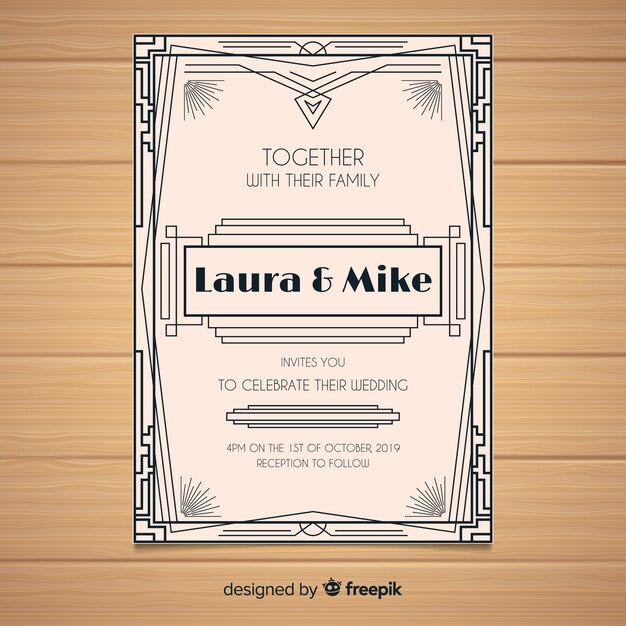 Plantilla de invitación de boda en estilo art deco