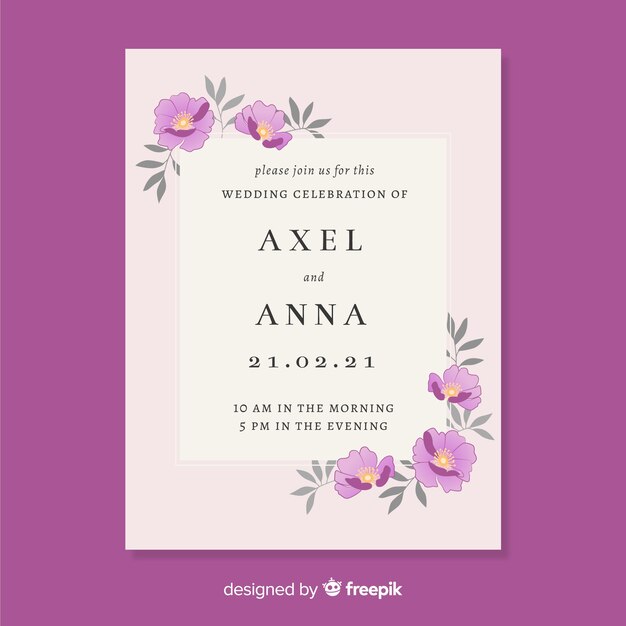 Plantilla de invitación de boda en estilo floral
