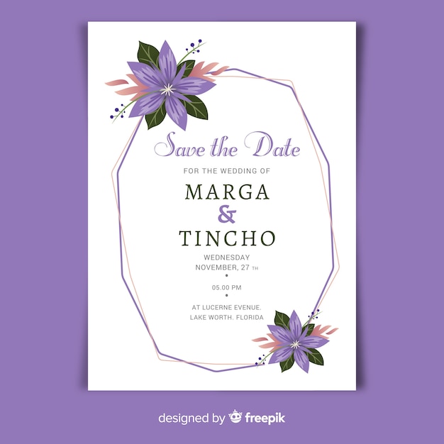 Plantilla de invitación de boda en estilo floral