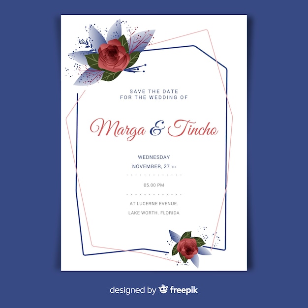 Plantilla de invitación de boda en estilo floral