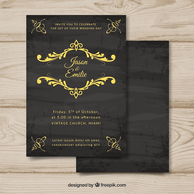 Vector gratuito plantilla de invitación de boda con estilo vintage