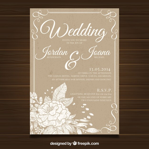 Plantilla de invitación de boda con estilo vintage