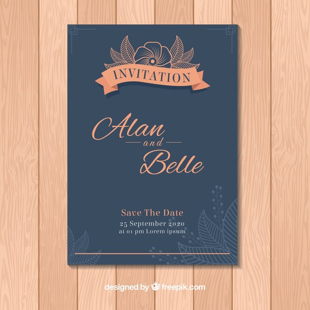 Plantilla de invitación de boda con estilo vintage