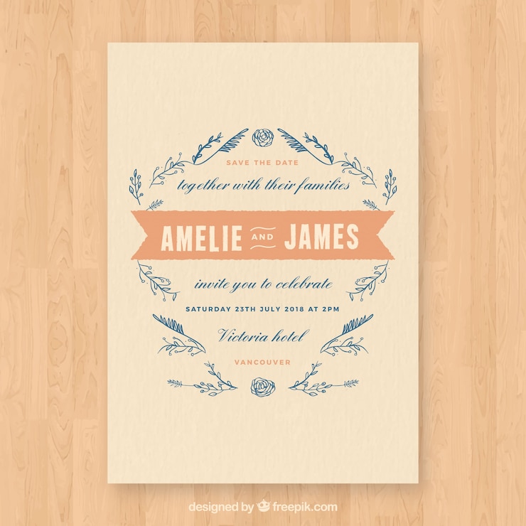 Vector gratuito plantilla de invitación de boda con estilo vintage