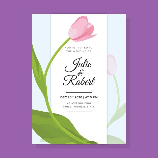 Plantilla de invitación de boda flor grande
