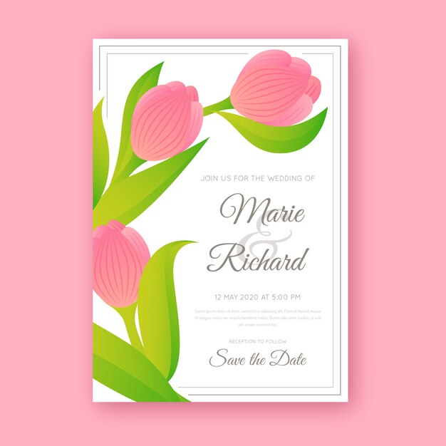 Plantilla de invitación de boda con una flor grande