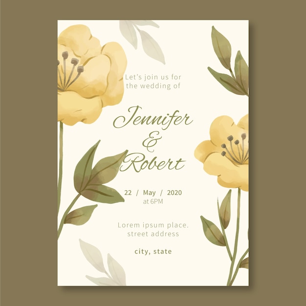 Vector gratuito plantilla de invitación de boda con una flor grande