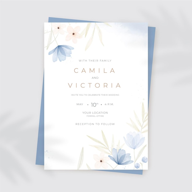 Vector gratuito plantilla de invitación de boda floral acuarela pintada a mano