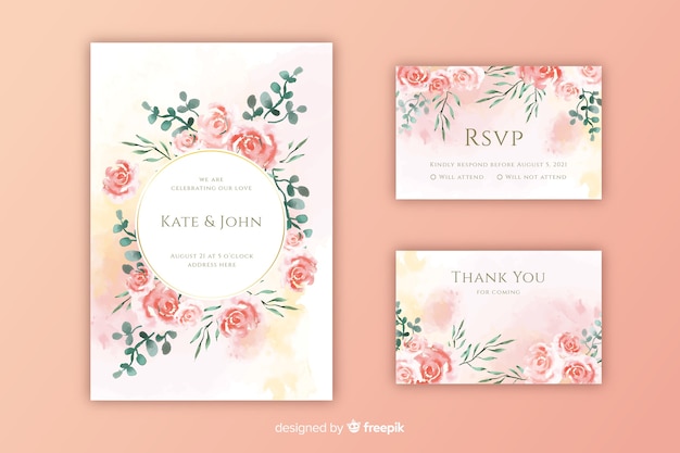 Vector gratuito plantilla de invitación de boda floral acuarela