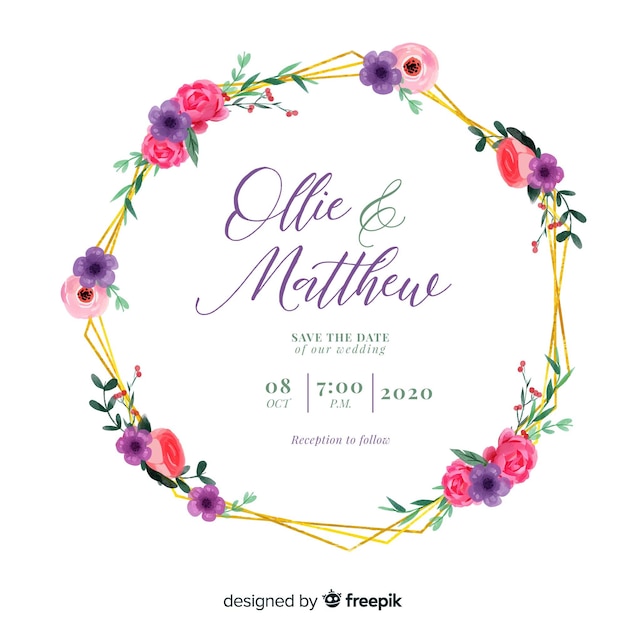 Vector gratuito plantilla de invitación de boda floral acuarela