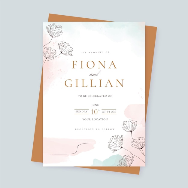 Plantilla de invitación de boda floral en acuarela