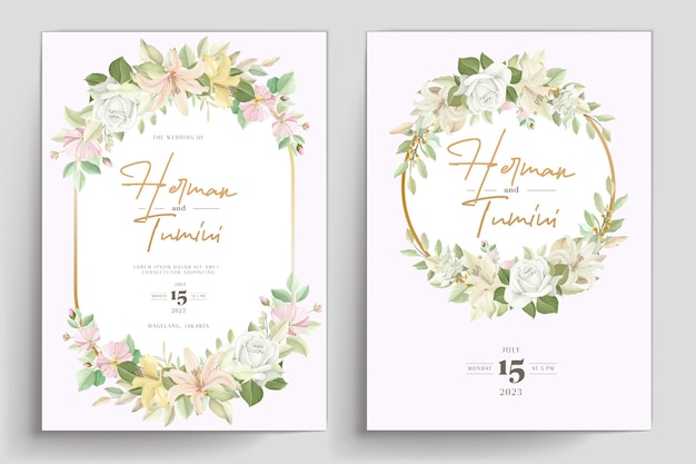 Plantilla de invitación de boda floral dibujada a mano desig