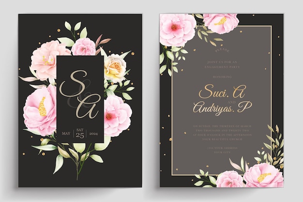 Plantilla de invitación de boda floral dibujada a mano