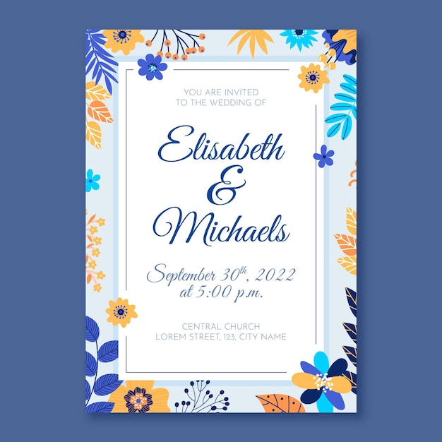 Vector gratuito plantilla de invitación de boda floral dibujada a mano