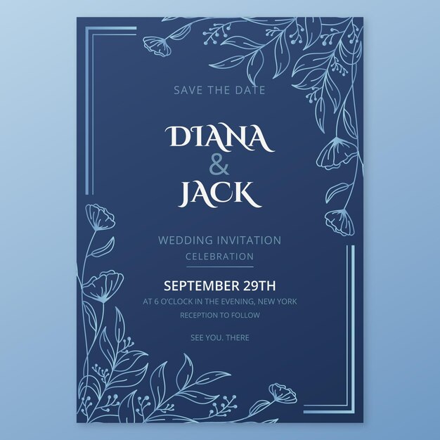 Plantilla de invitación de boda floral dibujada a mano