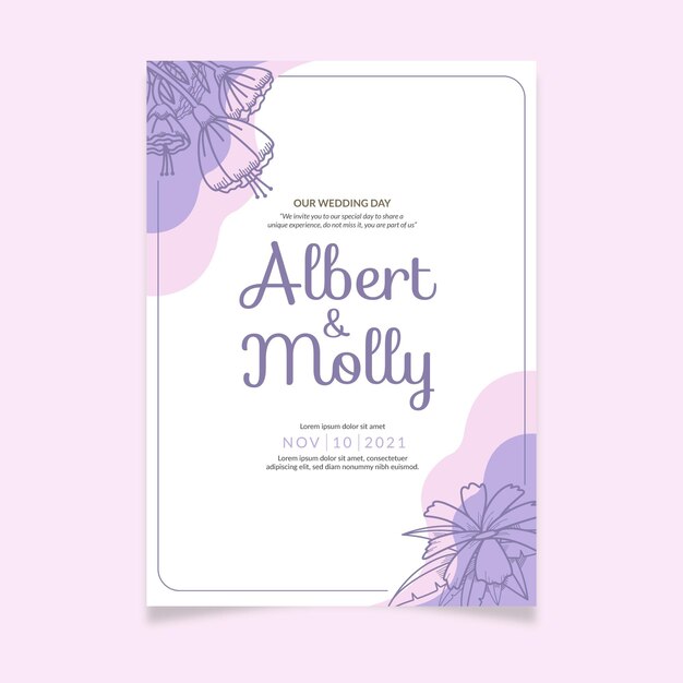 Plantilla de invitación de boda floral dibujada a mano