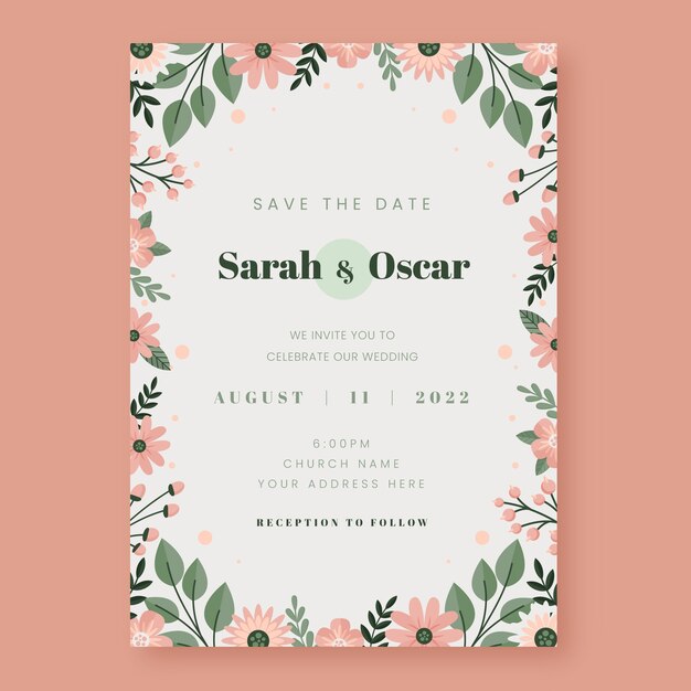 Plantilla de invitación de boda floral mínima