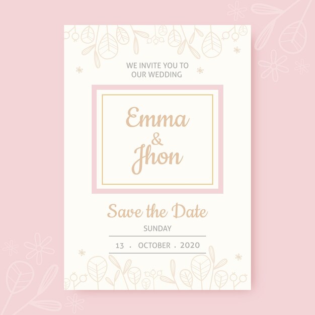 Plantilla de invitación de boda floral minimalista elegante
