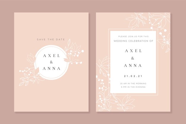 Plantilla de invitación de boda floral minimalista elegante