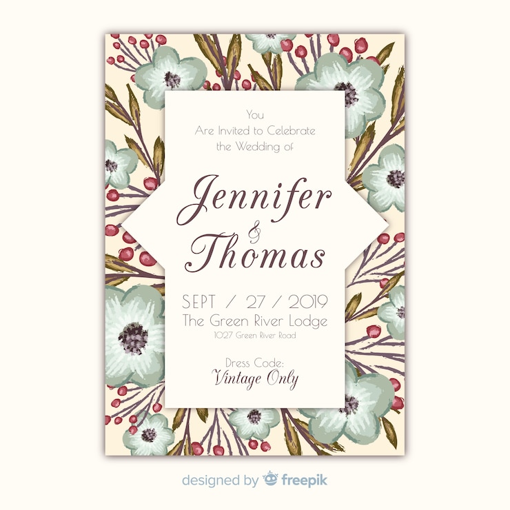 Vector gratuito plantilla de invitación de boda floral pintada a mano