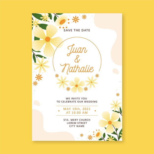 Vector gratuito plantilla de invitación de boda floral plana orgánica