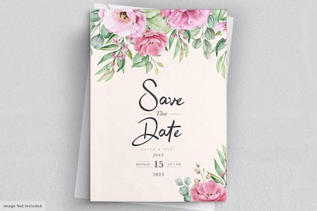 Vector gratuito plantilla de invitación de boda floral con rosas flores y hojas