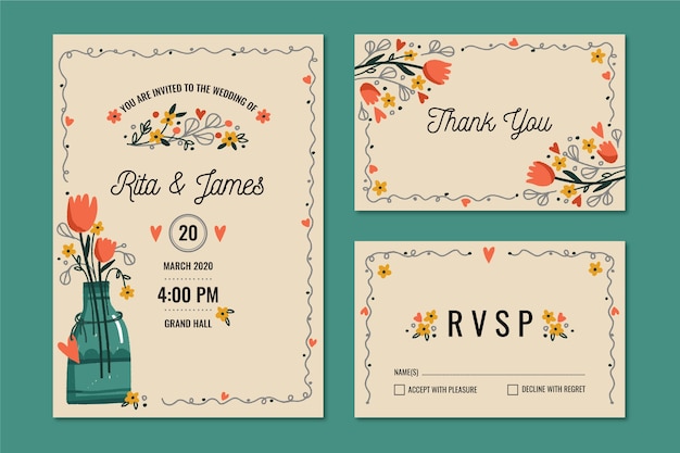 Vector gratuito plantilla de invitación de boda floral