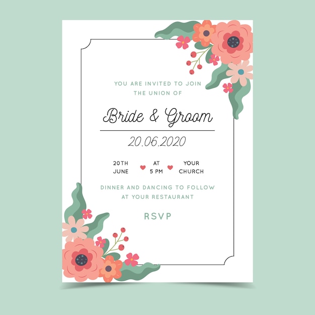 Plantilla de invitación de boda floral