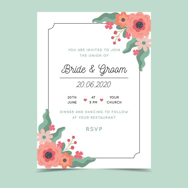 Plantilla de invitación de boda floral