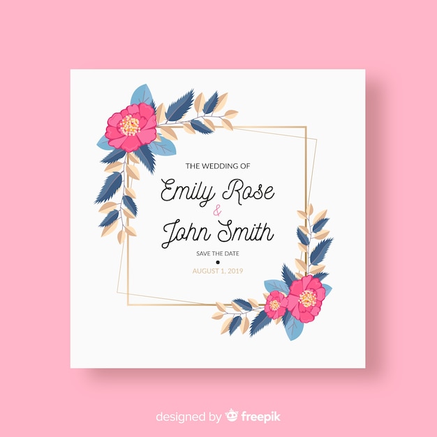 Plantilla de invitación de boda floral