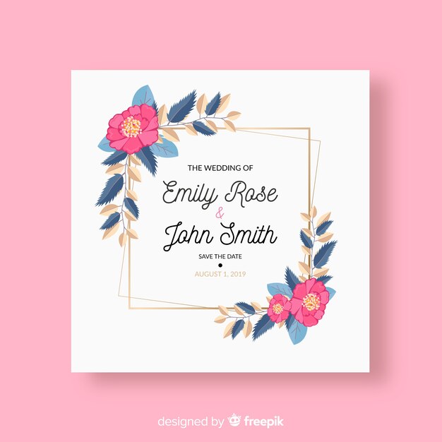 Plantilla de invitación de boda floral