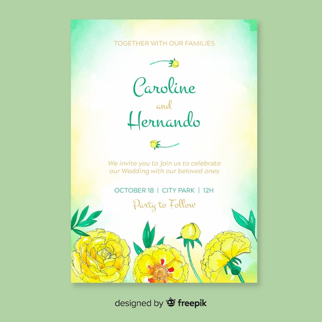 Vector gratuito plantilla de invitación de boda con flores peonía